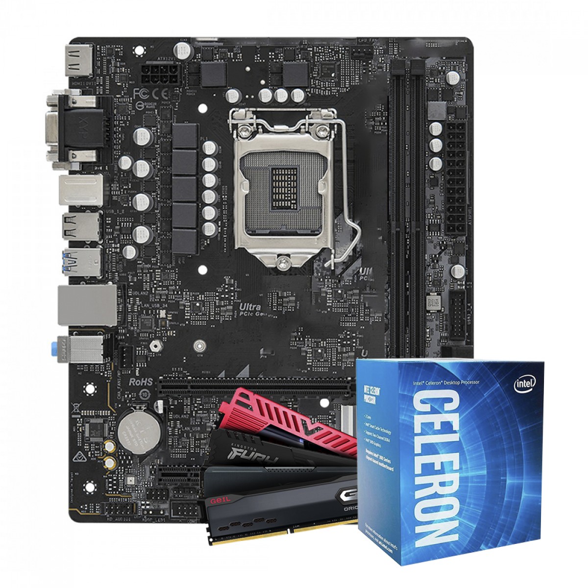 Kit Upgrade, Intel Celeron G5900 + Placa Mãe H510 + 16GB DDR4