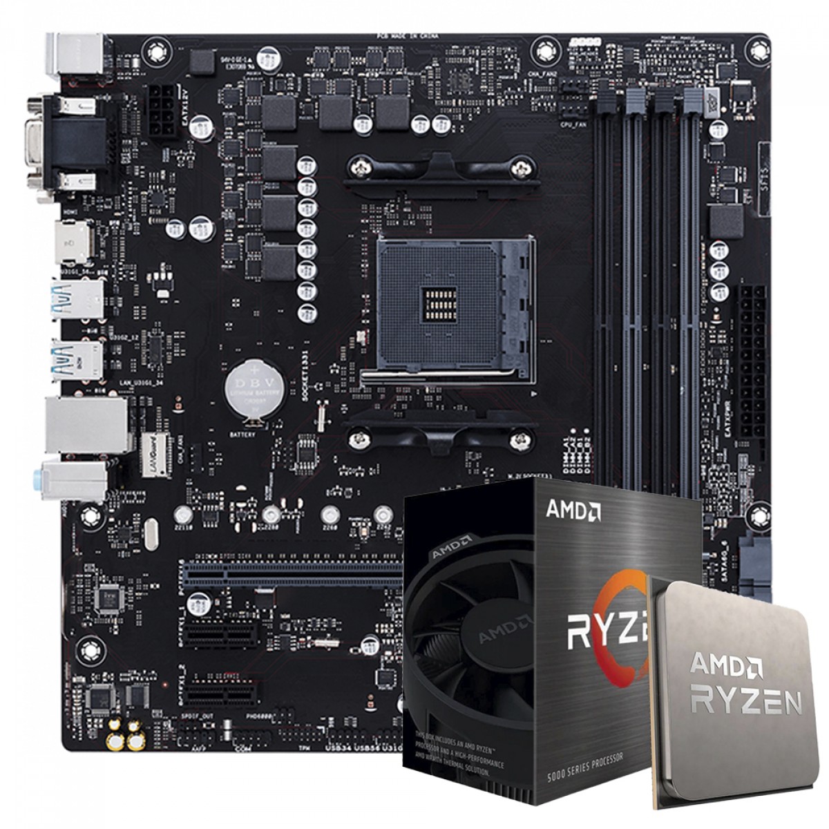 Kit Upgrade, AMD Ryzen 5 5500, + Placa Mãe Chipset B450