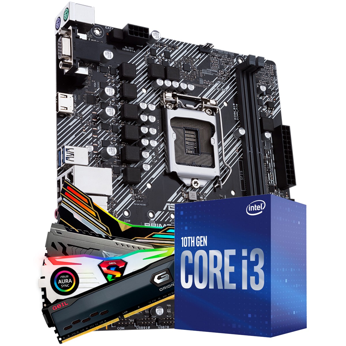 Kit Upgrade, Intel i3 10100F + Placa Mãe H510 + Memória DDR4 16GB (2X8GB) 