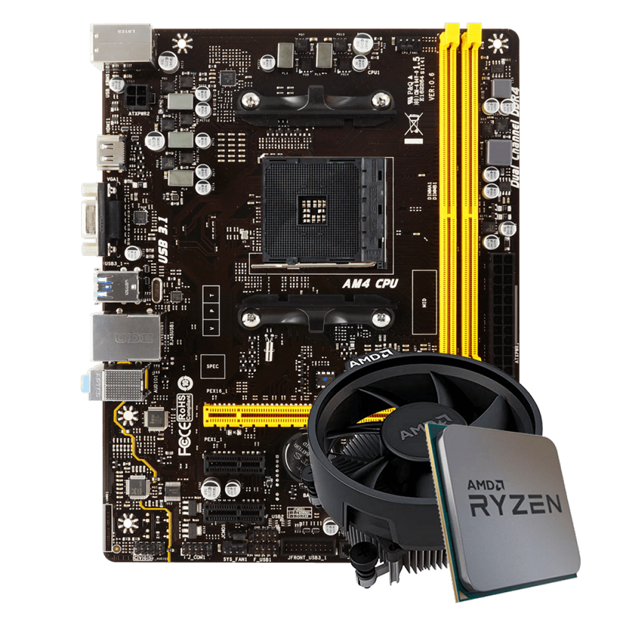 Kit Upgrade Placa Mãe Biostar A320MH DDR4 AMD AM4 + Processador AMD 5 3500 4.1GHz