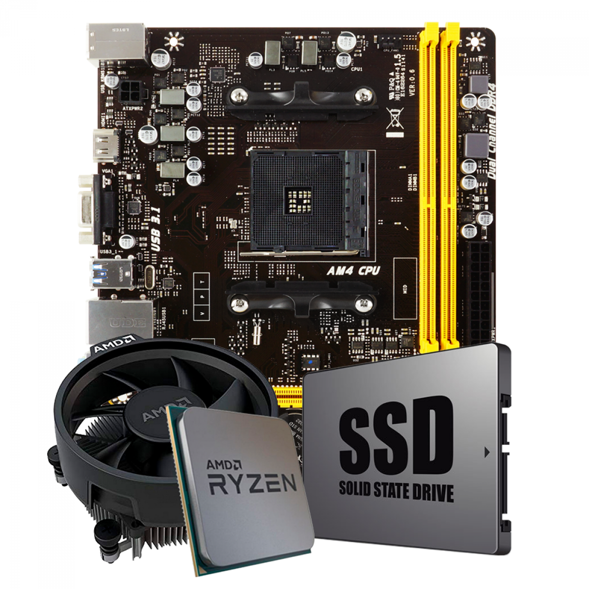 Kit Upgrade Placa Mãe Biostar A320MH DDR4 AMD AM4 + Processador AMD 5 3500 4.1GHz + SSD 120GB