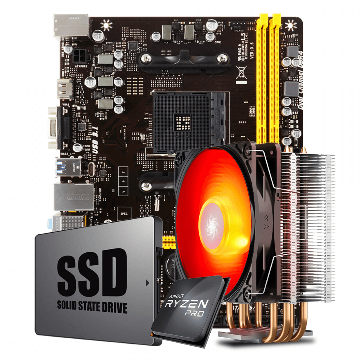 Kit Upgrade Placa Mãe Biostar A320MH DDR4 AMD AM4 + Processador AMD Ryzen 3 PRO 3200GE 3.3GHz + Cooler + SSD 120GB