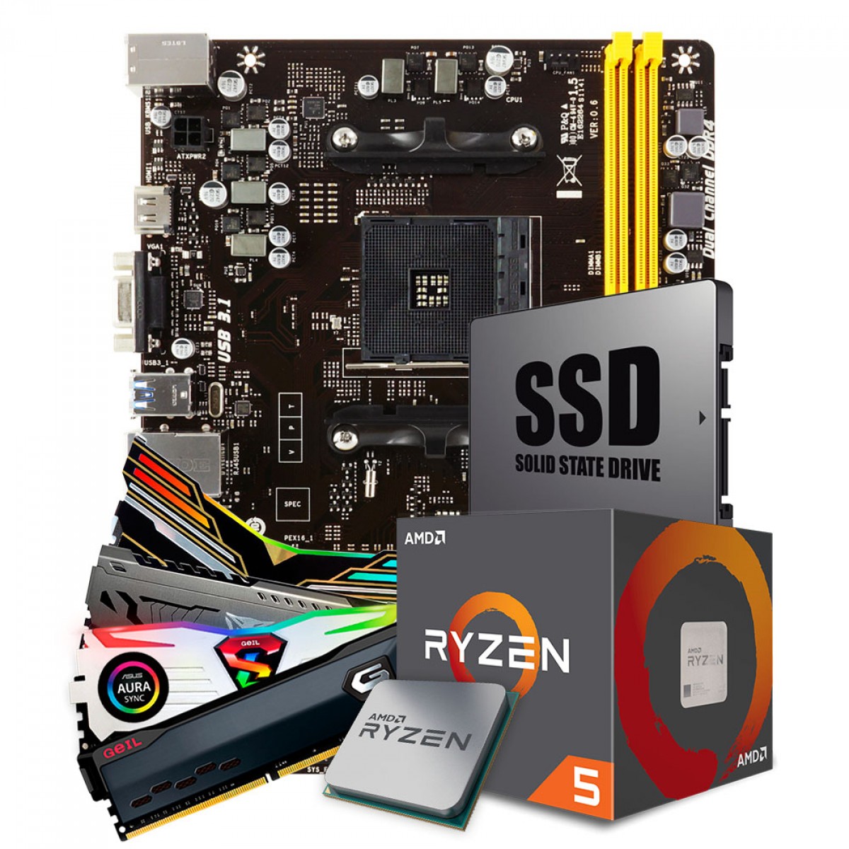 Kit Upgrade Placa Mãe Biostar A320MH DDR4 AMD AM4 + Processador AMD Ryzen 5 2400G 3.6GHz + Memória DDR4 8GB 3000MHz + SSD 120GB