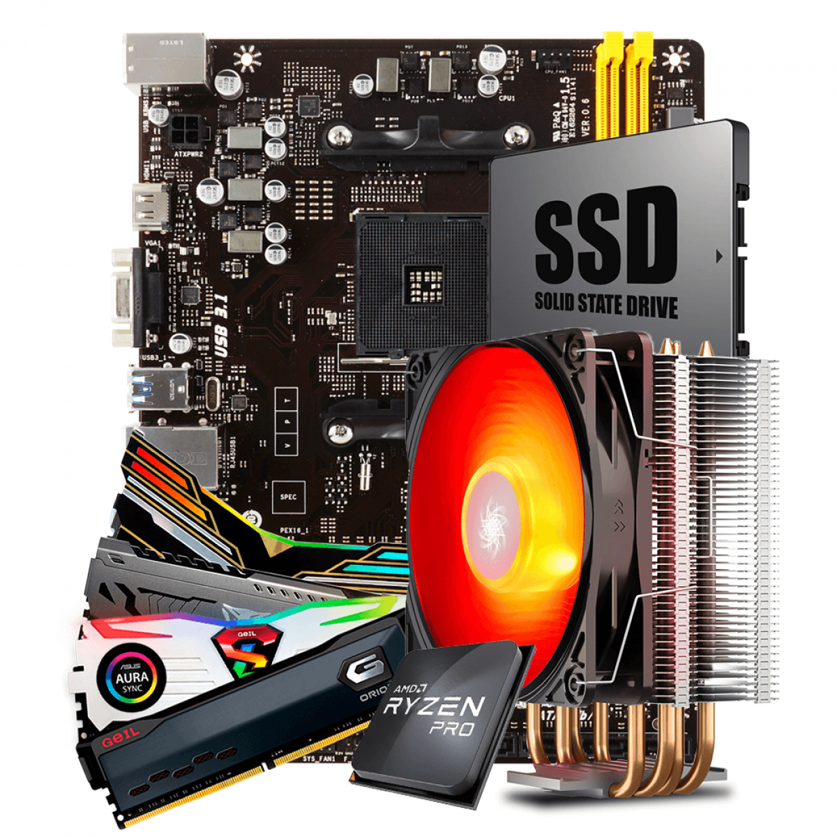 Kit Upgrade Biostar A320MH DDR4 AMD AM4 + AMD Ryzen 3 PRO 3200GE 3.3GHz + Cooler + Memória DDR4 8GB 3000MHz + SSD 240GB