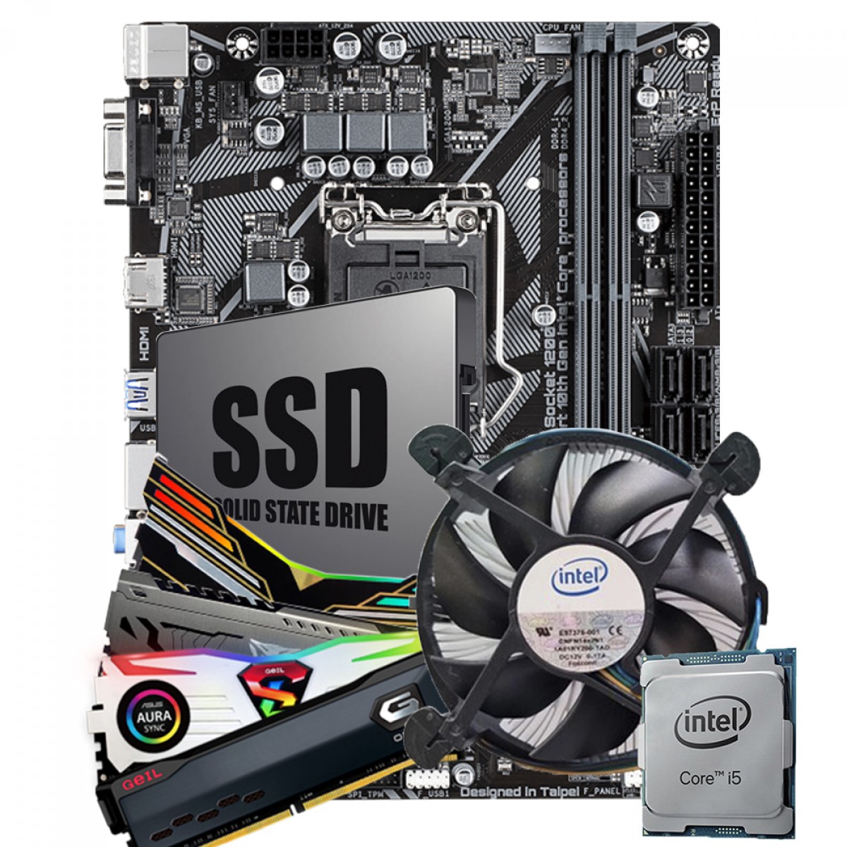 Kit Upgrade Placa Mãe H510 + Intel Core i5 10400F + Memória DDR4 8GB 3000MHz + SSD 240GB