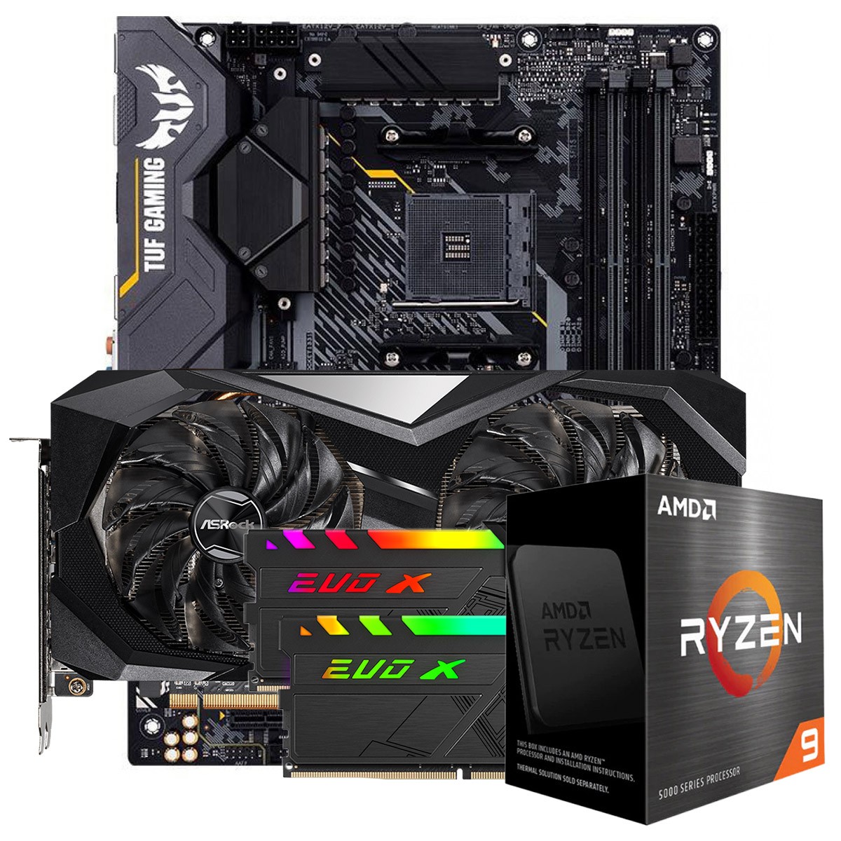 Kit Upgrade ASRock Radeon RX 6700 XT Challenger + AMD Ryzen 9 5900X + ASUS TUF Gaming X570-Plus + Memória DDR4 16GB (2x8GB) 3600MHz