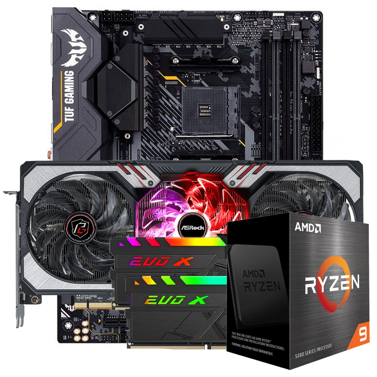 Kit Upgrade ASRock Radeon RX 6700 XT Phantom Gaming D OC + AMD Ryzen 9 5950X + ASUS TUF Gaming X570-Plus + Memória DDR4 16GB (2x8GB) 3600MHz