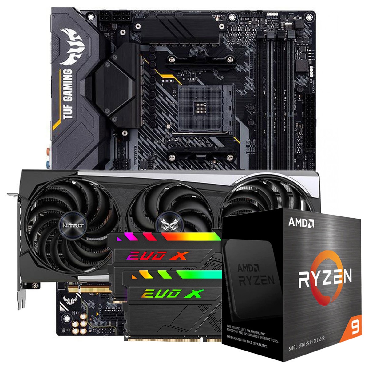 Kit Upgrade Sapphire Radeon RX 6700 XT + AMD Ryzen 9 5950X + ASUS TUF Gaming X570-Plus + Memória DDR4 16GB (2x8GB) 3600MHz