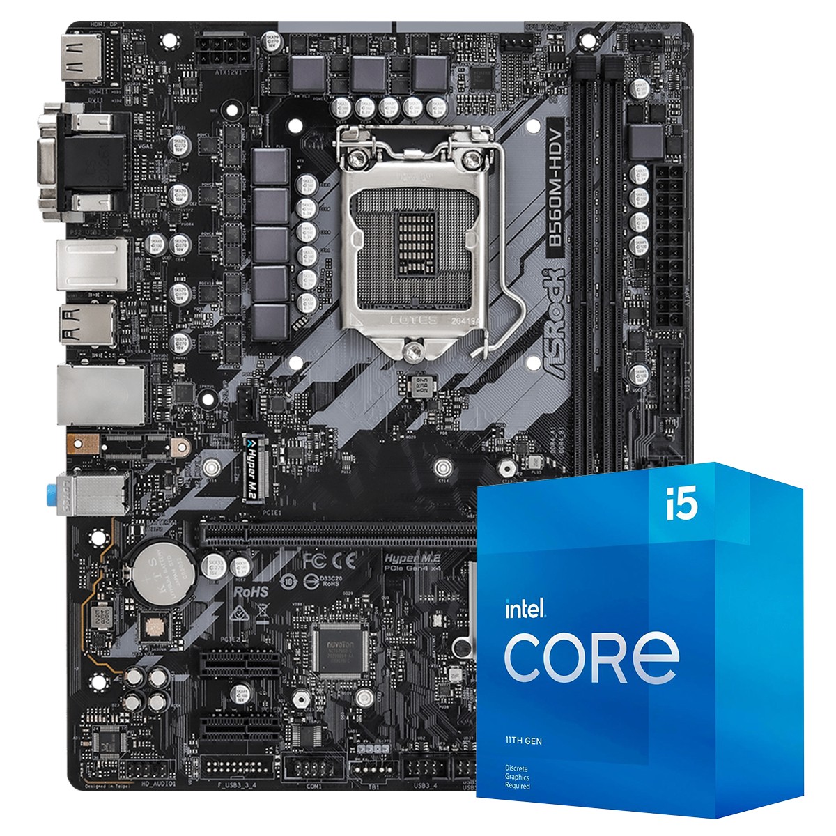 Kit Upgrade Placa Mãe ASRock B560M-HDV Intel LGA 1200 + Processador Intel Core i5 11400F 4.4GHz