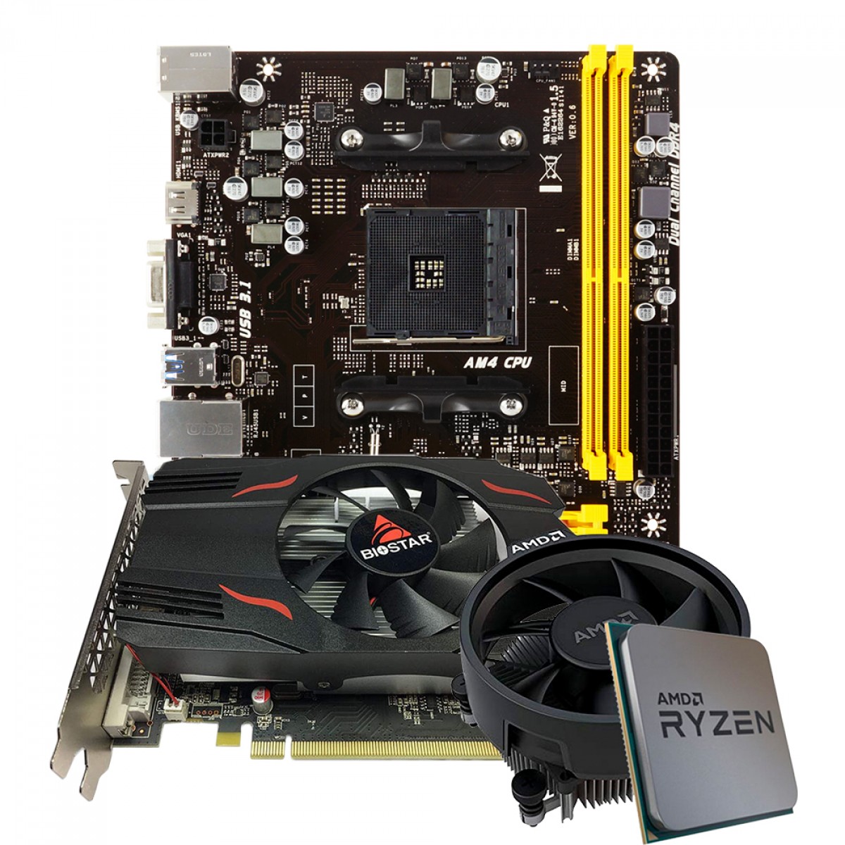 Kit Upgrade Biostar Radeon RX 550 4GB + AMD Ryzen 5 3500 + Biostar A320MH