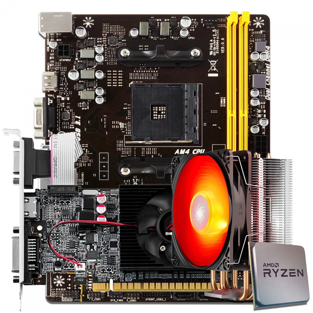 Kit Upgrade Biostar GeForce GT 710 2GB + Ryzen 3 3300x + Biostar A320MH + Cooler de Brinde
