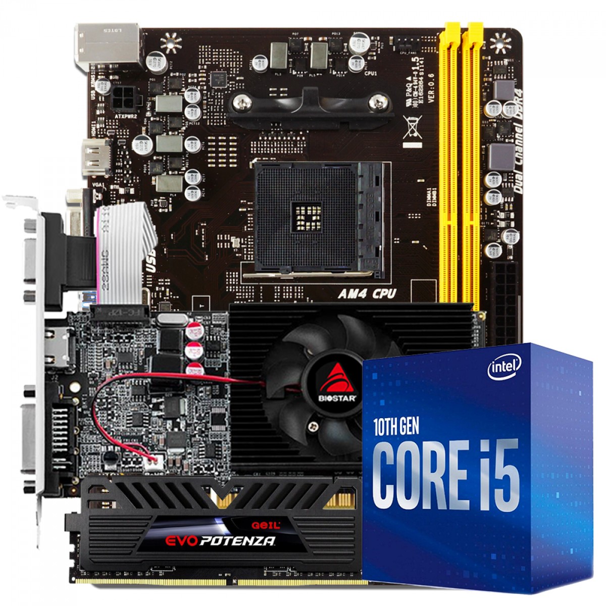 Kit Upgrade Biostar GeForce GT 710 + Intel Core i5 10400F + Biostar A320MH + Geil Evo Potenza, 8GB 3000MHz