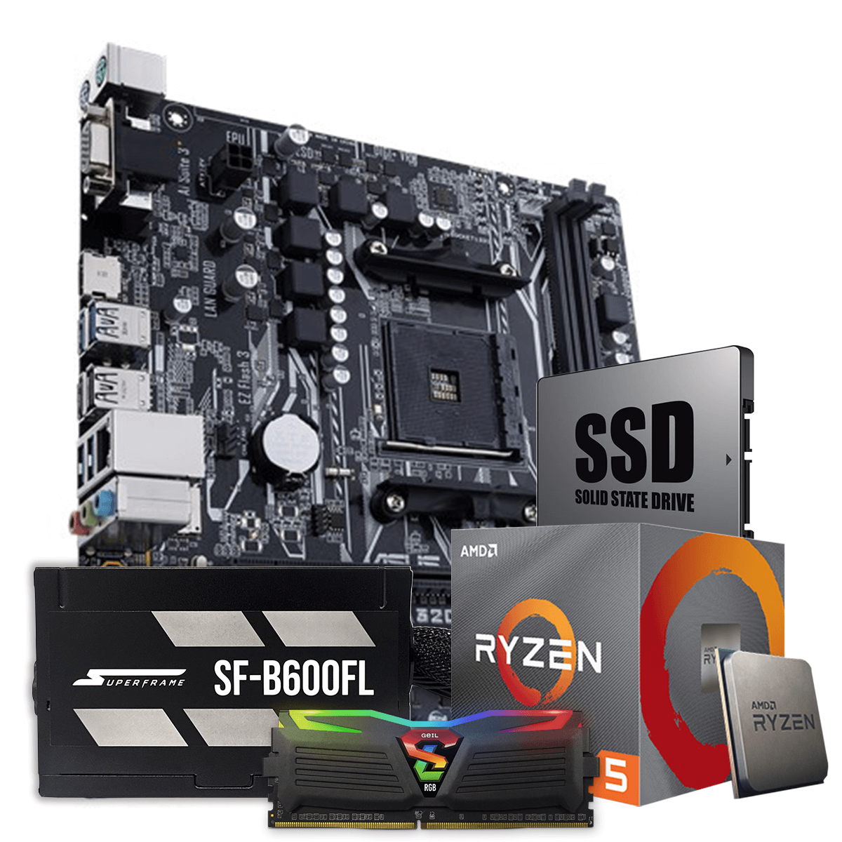 Kit Upgrade Package, AMD 3600, Asus A320, DDR4, 8GB 3000MHZ, SSD 240GB, Fonte 600W