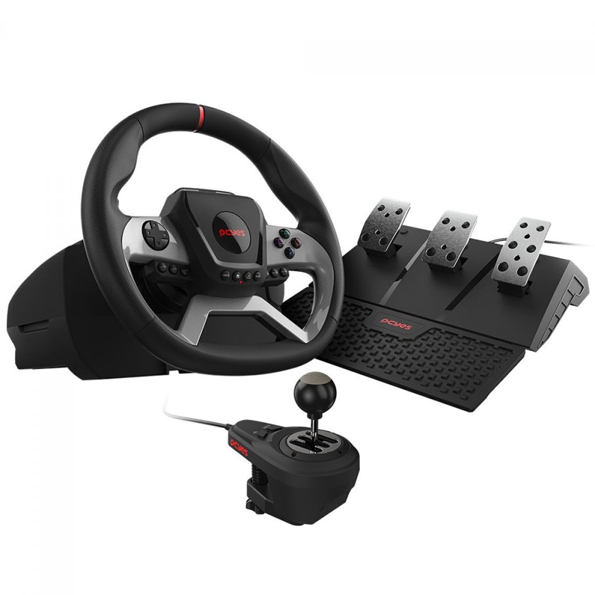 Volante PCYes W270 Para PC, Xbox e Playstation, Force Feedback, Com Pedais e Câmbio, Preto
