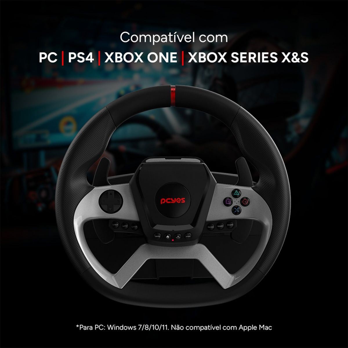 Volante PCYes W270 Para PC, Xbox e Playstation, Force Feedback, Com Pedais e Câmbio, Preto