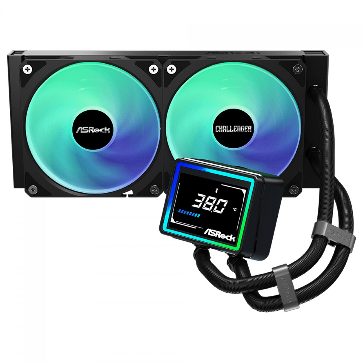Water Cooler ASRock Challenger 240 Digital, ARGB, 240mm, Com Display Digital, Intel-AMD, PWM, Preto, 90-ACLA24-BAAGA6