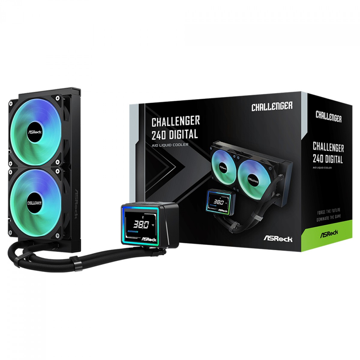 Water Cooler ASRock Challenger 240 Digital, ARGB, 240mm, Com Display Digital, Intel-AMD, PWM, Preto, 90-ACLA24-BAAGA6