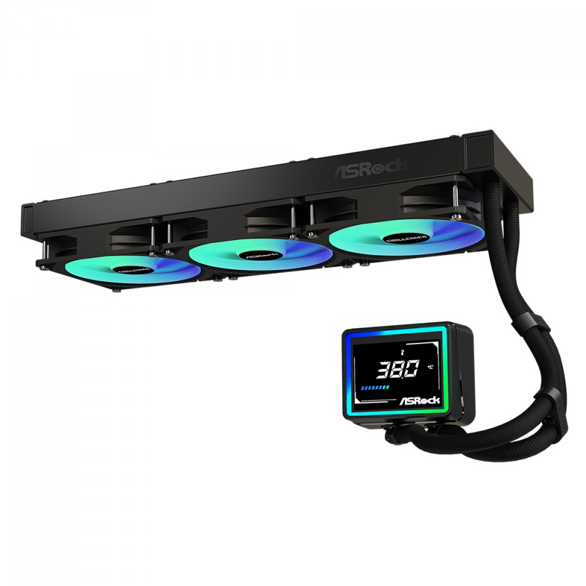 Water Cooler ASRock Challenger 360 Digital, ARGB, 360mm, Com Display Digital, Intel-AMD, PWM, Preto, 90-ACLA36-BAAGA6