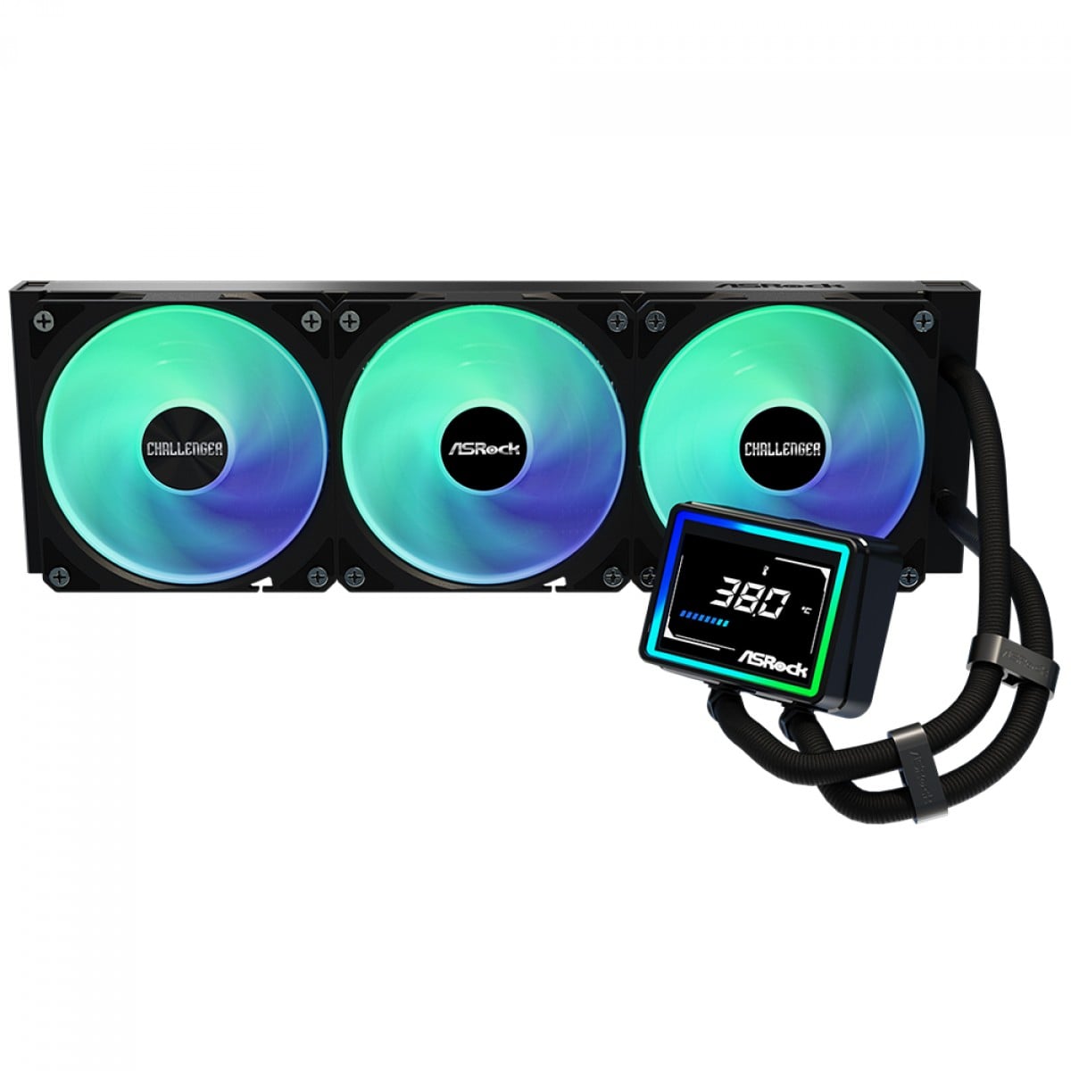 Water Cooler ASRock Challenger 360 Digital, ARGB, 360mm, Com Display Digital, Intel-AMD, PWM, Preto, 90-ACLA36-BAAGA6