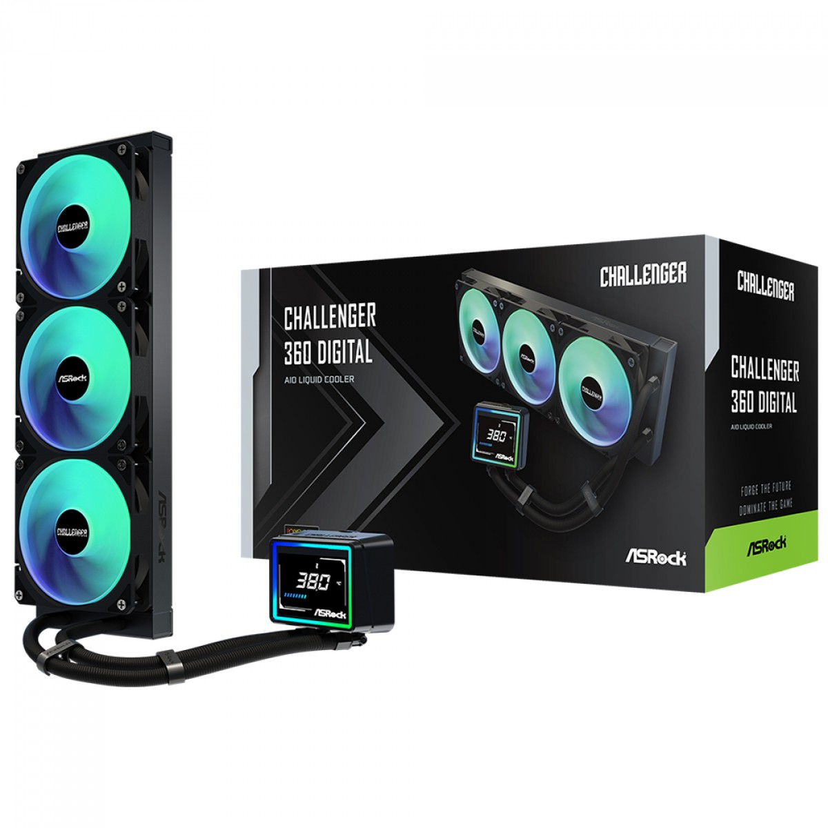 Water Cooler ASRock Challenger 360 Digital, ARGB, 360mm, Com Display Digital, Intel-AMD, PWM, Preto, 90-ACLA36-BAAGA6