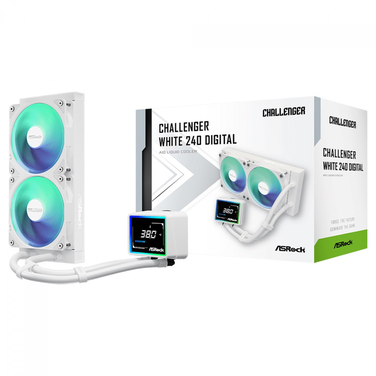 Water Cooler ASRock Challenger White 240 Digital, ARGB, 240mm, Com Display Digital, Intel-AMD, PWM, Branco, 90-ACLA24-WAAGA6