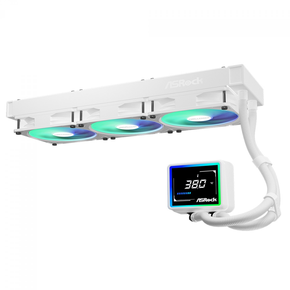 Water Cooler ASRock Challenger White 360 Digital, ARGB, 360mm, Com Display Digital, Intel-AMD, PWM, Branco, 90-ACLA36-WAAGA6