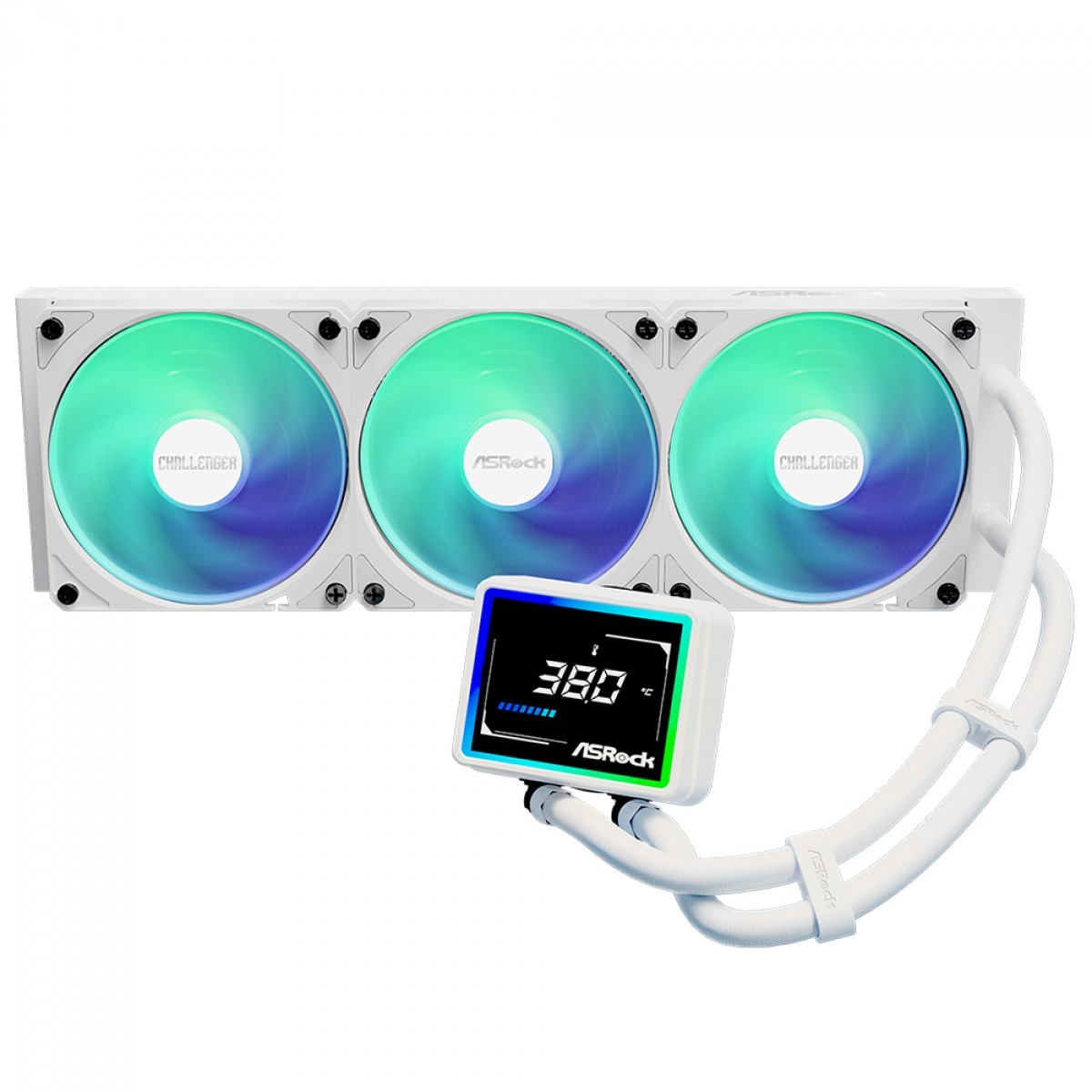Water Cooler ASRock Challenger White 360 Digital, ARGB, 360mm, Com Display Digital, Intel-AMD, PWM, Branco, 90-ACLA36-WAAGA6