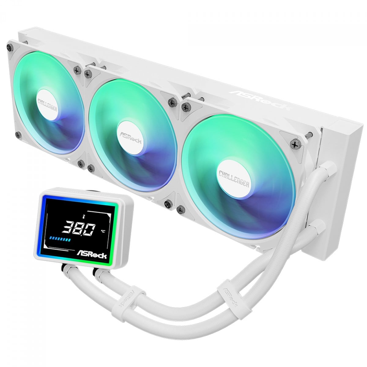 Water Cooler ASRock Challenger White 360 Digital, ARGB, 360mm, Com Display Digital, Intel-AMD, PWM, Branco, 90-ACLA36-WAAGA6