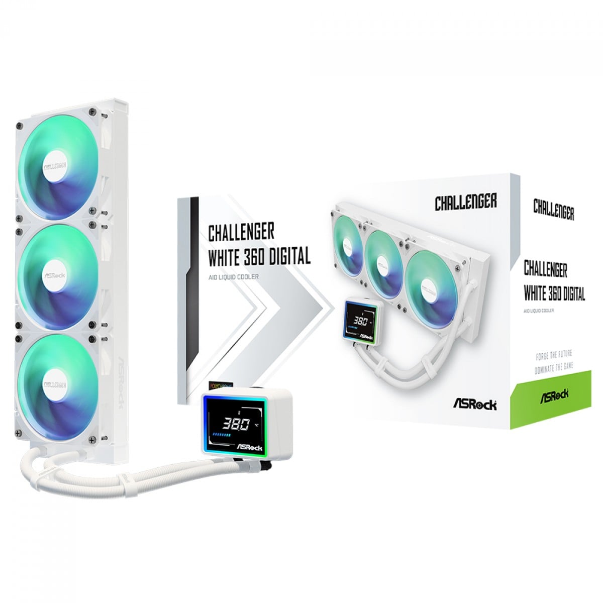 Water Cooler ASRock Challenger White 360 Digital, ARGB, 360mm, Com Display Digital, Intel-AMD, PWM, Branco, 90-ACLA36-WAAGA6