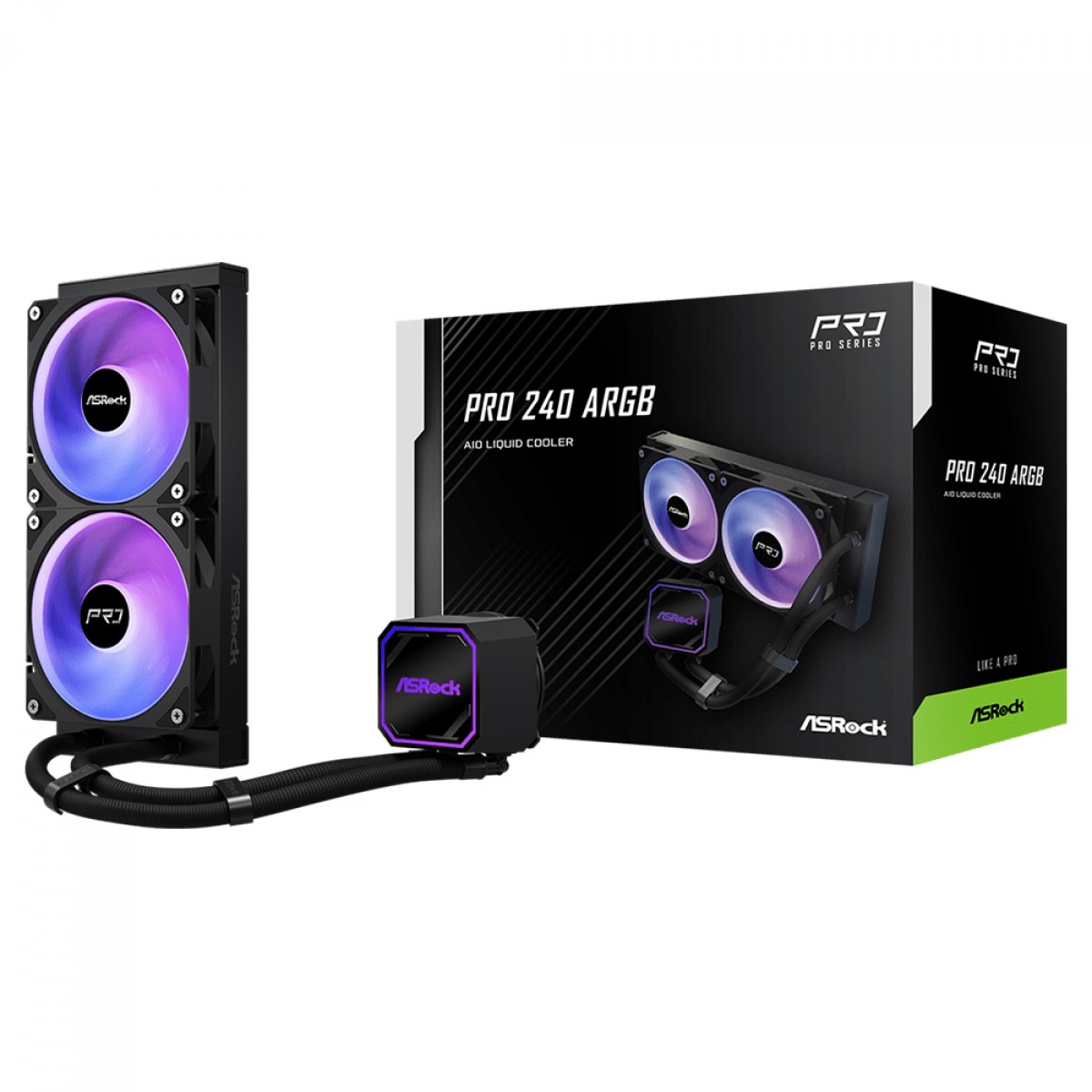 Water Cooler ASRock Pro 240, ARGB, 240mm, Intel-AMD, PWM, Preto, 90-APRA24-BAAGA6