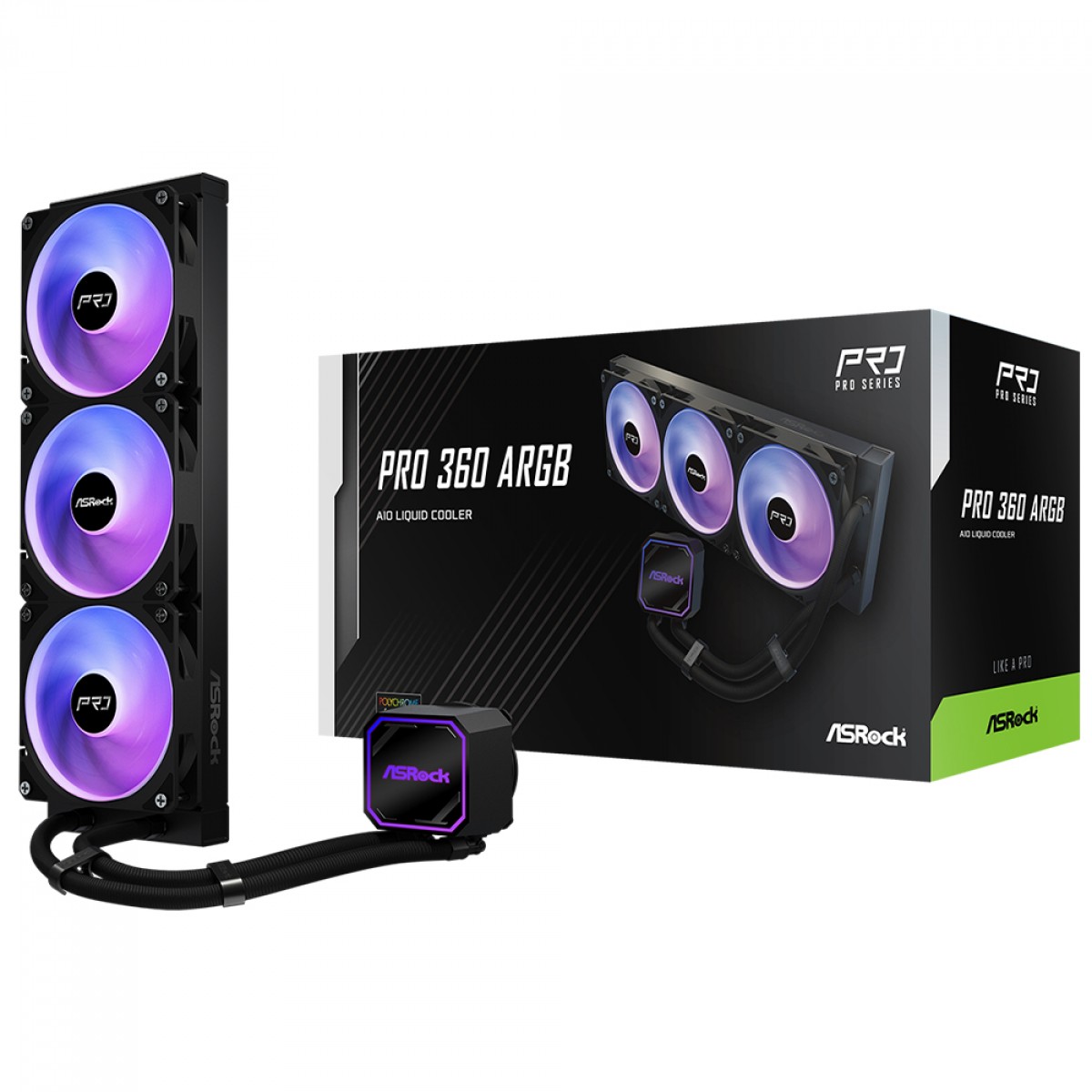 Water Cooler ASRock Pro 360, ARGB, 360mm, Intel-AMD, PWM, Preto, 90-APRA36-BAAGA6
