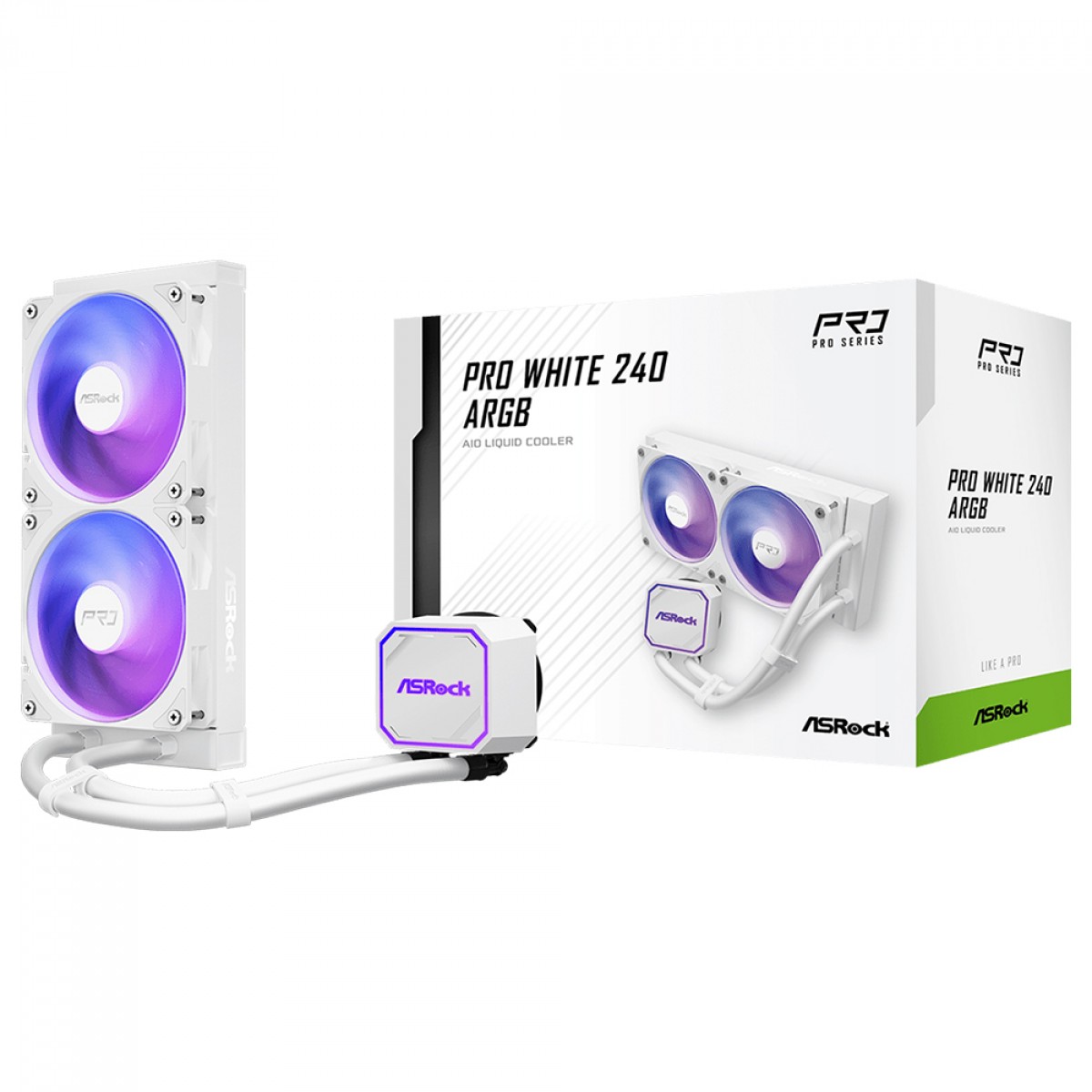Water Cooler ASRock Pro White 240, ARGB, 240mm, Intel-AMD, PWM, Branco, 90-APRA24-WAAGA6