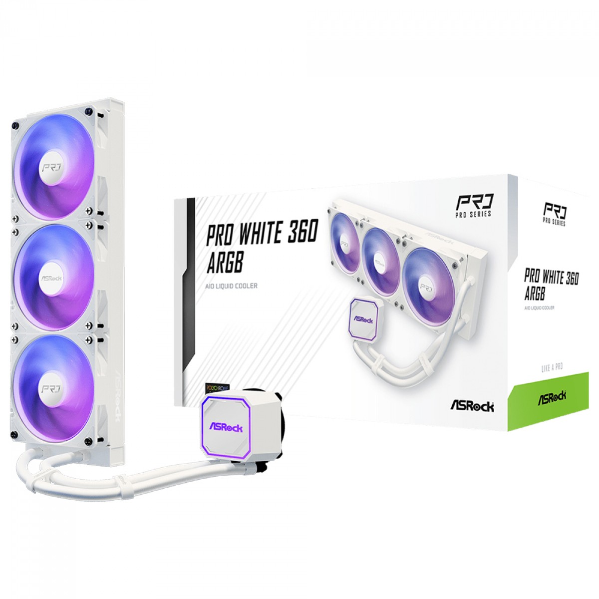 Water Cooler ASRock Pro White 360, ARGB, 360mm, Intel-AMD, PWM, Branco, 90-APRA36-WAAGA6