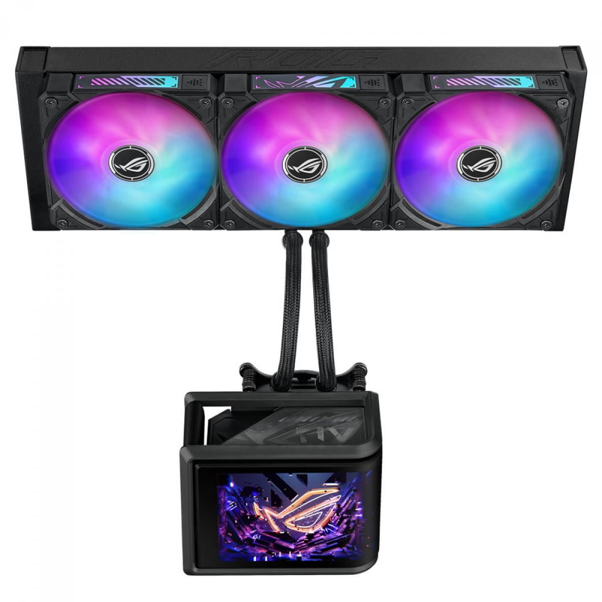 Water Cooler Asus Rog Ryuo IV SLC, 360mm, ARGB, Intel-AMD, Display Curvo AMOLED, Preto, 90RC0151-B0AAY0
