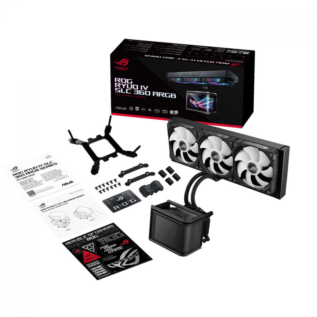 Water Cooler Asus Rog Ryuo IV SLC, 360mm, ARGB, Intel-AMD, Display Curvo AMOLED, Preto, 90RC0151-B0AAY0