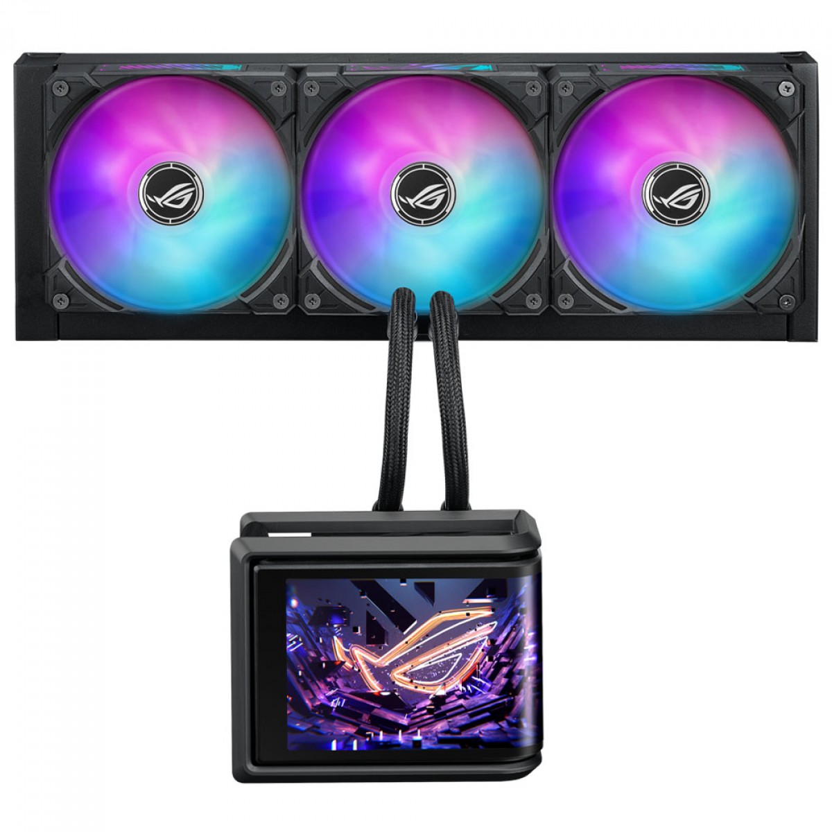 Water Cooler Asus Rog Ryuo IV SLC, 360mm, ARGB, Intel-AMD, Display Curvo AMOLED, Preto, 90RC0151-B0AAY0