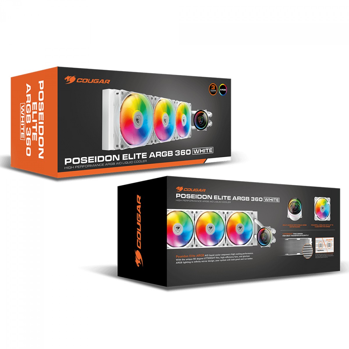 Water Cooler Cougar Poseidon Elite ARGB, 360mm, Intel-AMD, White, 3MPSD360.0002