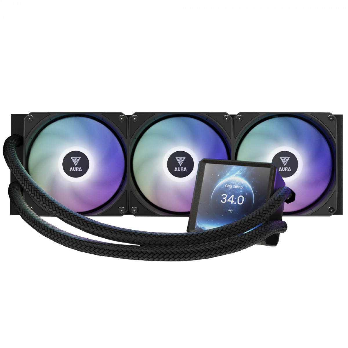 Water Cooler Gamdias Aura GL 360 LCD, ARGB, 360mm, Display Digital, Intel-AMD, PWM, Preto
