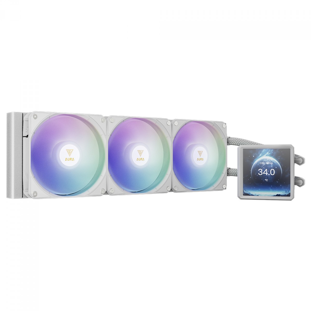 Water Cooler Gamdias Aura GL 360 LCD WH, ARGB, 360mm, Display Digital, Intel-AMD, PWM, Branco
