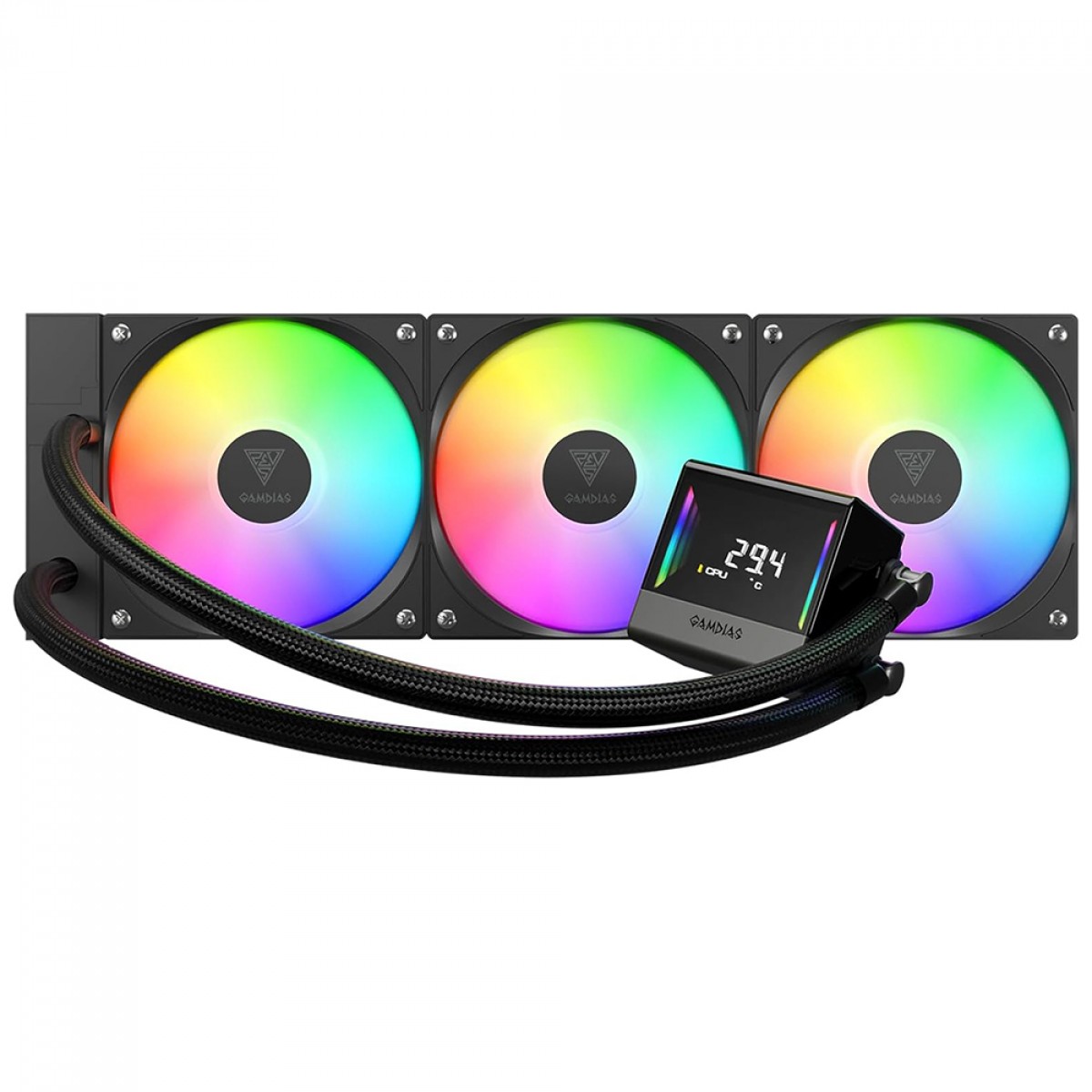 Water Cooler Gamdias Chione E4-360, ARGB, 360mm, Display Digital, Intel-AMD, PWM, Preto
