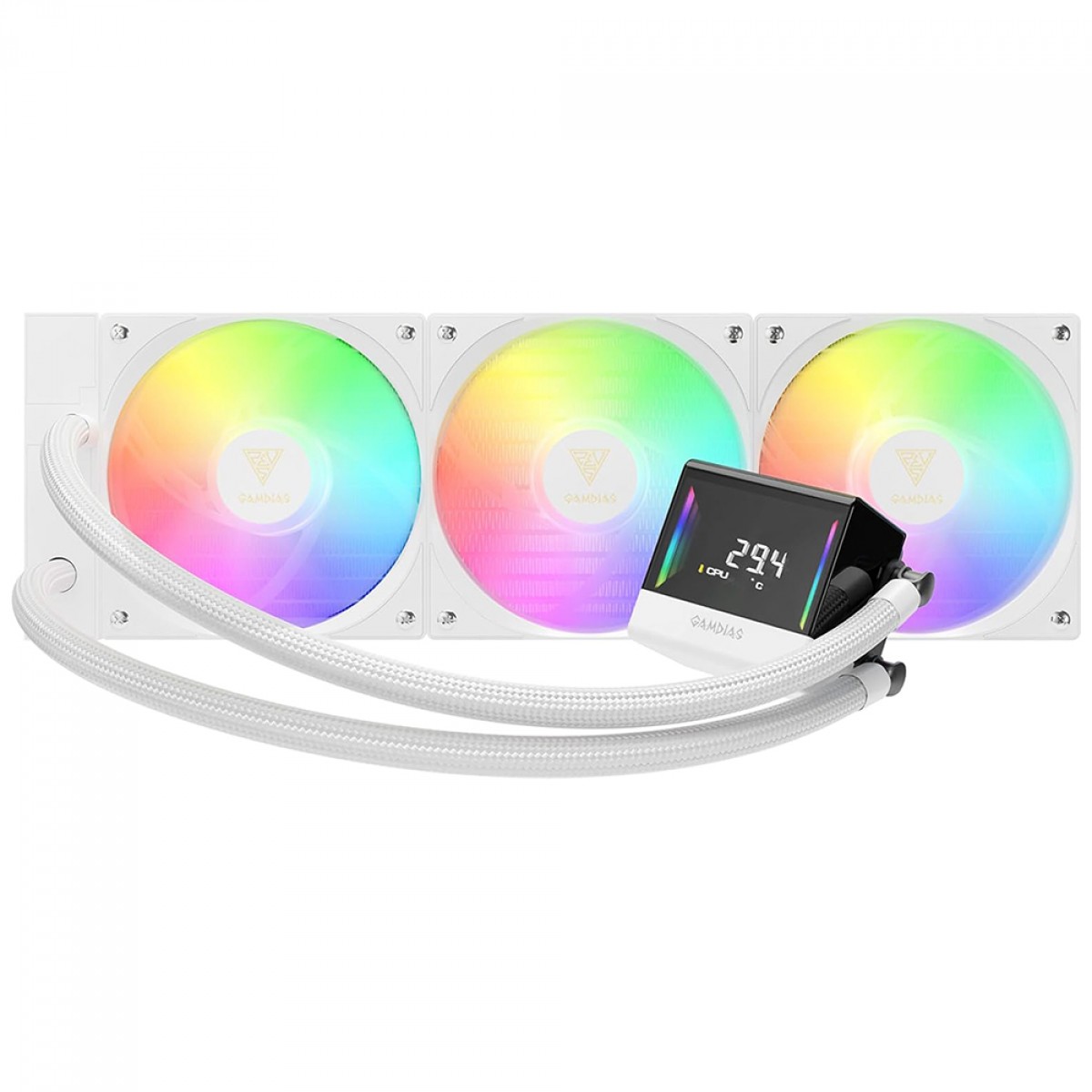Water Cooler Gamdias Chione E4-360 WH, ARGB, 360mm, Display Digital, Intel-AMD, PWM, Branco