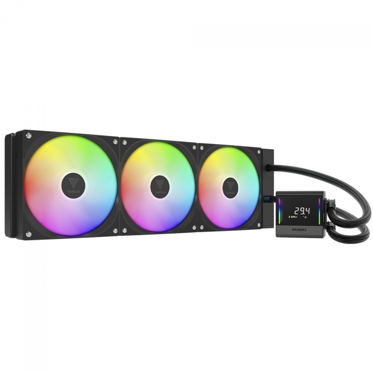 Water Cooler Gamdias Chione E4-420, ARGB, 420mm, Display Digital, Intel-AMD, PWM, Preto