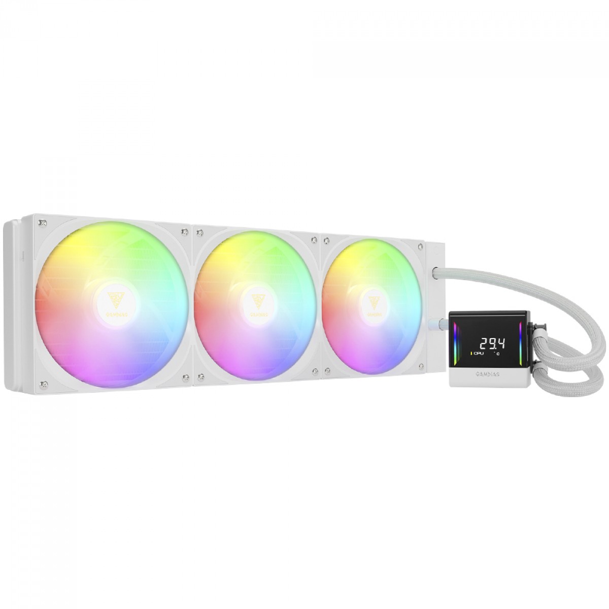 Water Cooler Gamdias Chione E4-420 WH, ARGB, 420mm, Display Digital, Intel-AMD, PWM, Branco