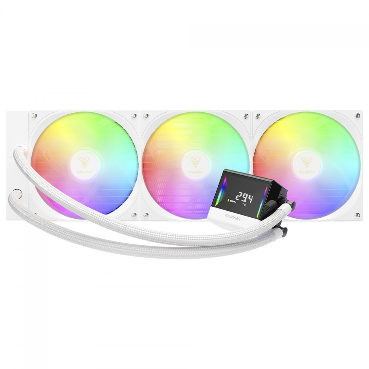 Water Cooler Gamdias Chione E4-420 WH, ARGB, 420mm, Display Digital, Intel-AMD, PWM, Branco