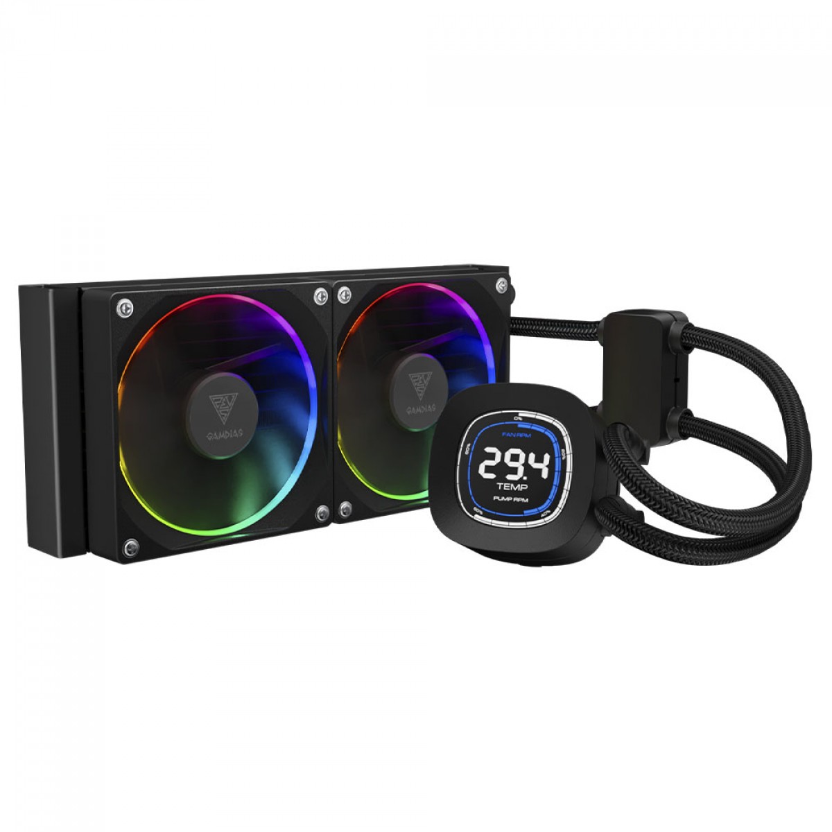 Gamdias Chione M4-420R Kit Watercooling AIO 420mm – Schermo LCD 2.1 Pollici, Pompa In Tubo, Radiatore 32mm, ARGB, Nero