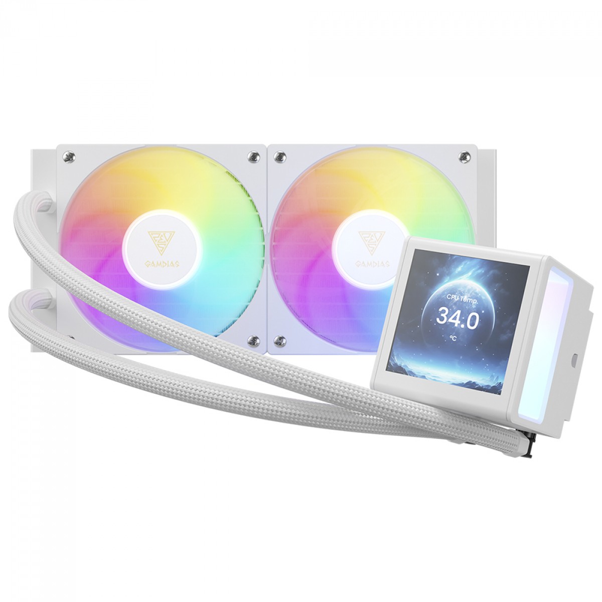 Water Cooler Gamdias Chione P5-240 WH, RGB, 240mm, Display Digital, Intel-AMD, PWM, Branco