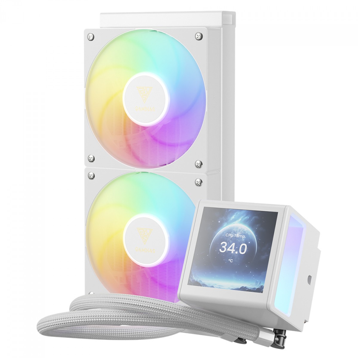 Water Cooler Gamdias Chione P5-240 WH, RGB, 240mm, Display Digital, Intel-AMD, PWM, Branco