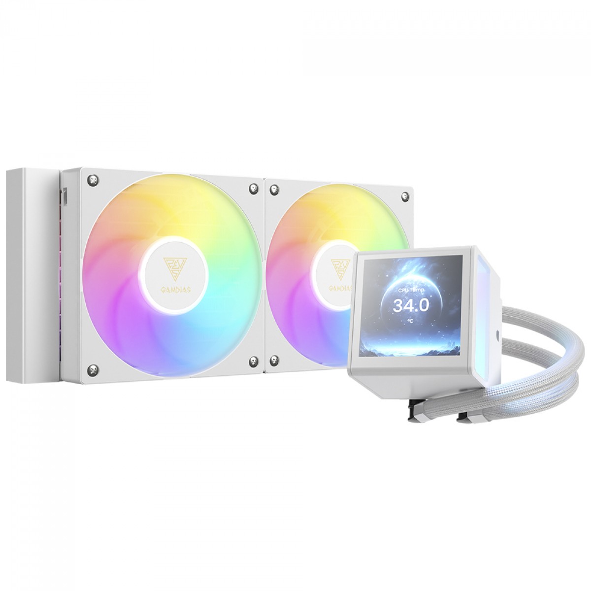Water Cooler Gamdias Chione P5-240 WH, RGB, 240mm, Display Digital, Intel-AMD, PWM, Branco