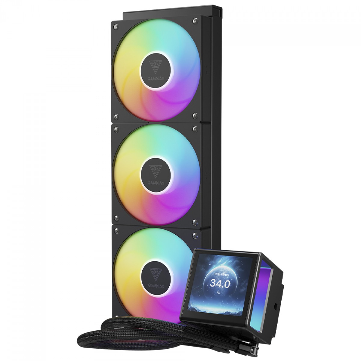 Water Cooler Gamdias Chione P5-360, RGB, 360mm, Display Digital, Intel-AMD, PWM, Preto