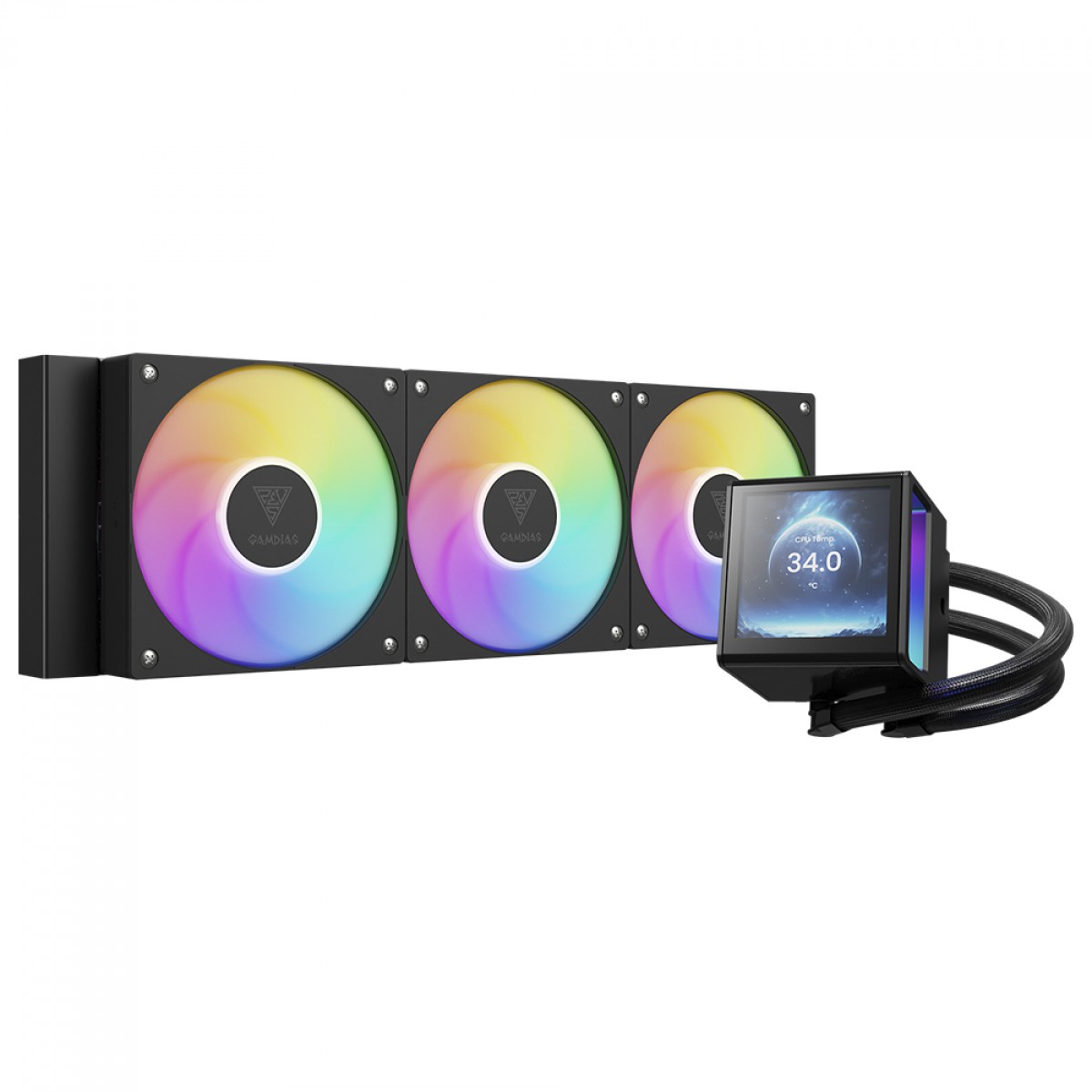 Water Cooler Gamdias Chione P5-360, RGB, 360mm, Display Digital, Intel-AMD, PWM, Preto